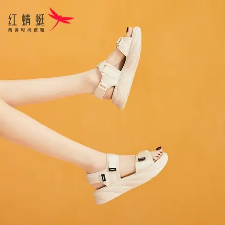 红蜻蜓厚底魔术贴凉鞋夏季女款2023年新款平底运动防滑时尚沙滩鞋商品大图