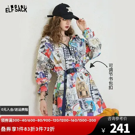 妖精的口袋印花t恤连衣裙女2024春秋新款宽松长袖小个子辣妹裙潮图片