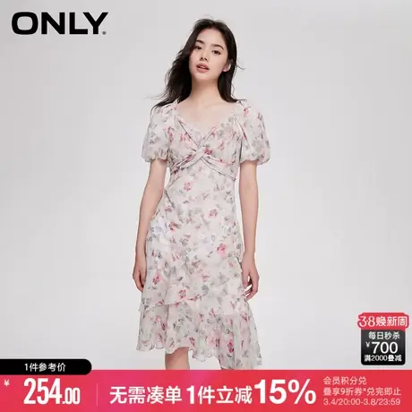 ONLY秋季法式浪漫收腰中长裙雪纺碎花连衣裙女图片