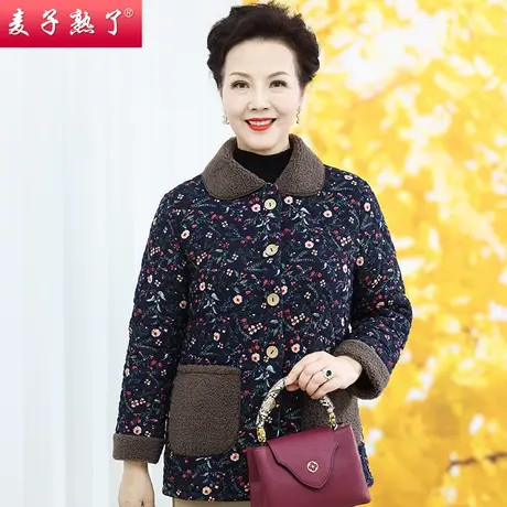 妈妈秋冬加厚外套薄款棉衣2022新款阔太太大码洋气上衣中老年女装商品大图
