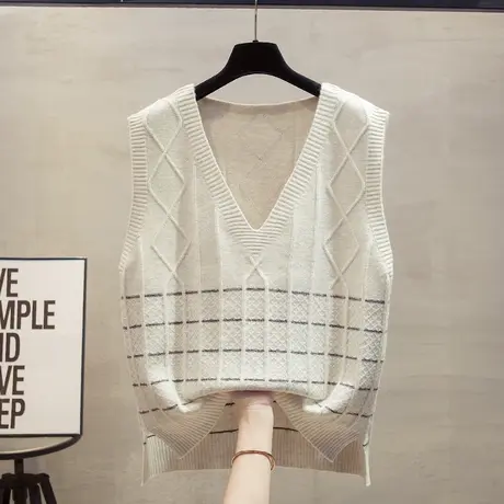v领针织马甲背心女2023秋装新款宽松外穿马夹条纹麻花毛衣坎肩潮图片