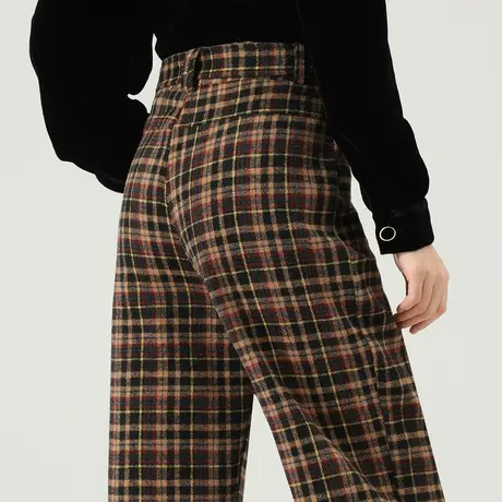 加厚格子裤女秋冬毛呢裤2023新款冬季妈妈裤子休闲九分萝卜哈伦裤商品大图