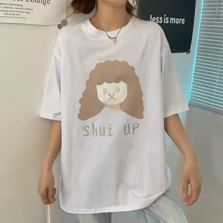 欧美纯棉短袖t恤女2021宽松韩版ins半袖设计感小众chic港味上衣服商品大图