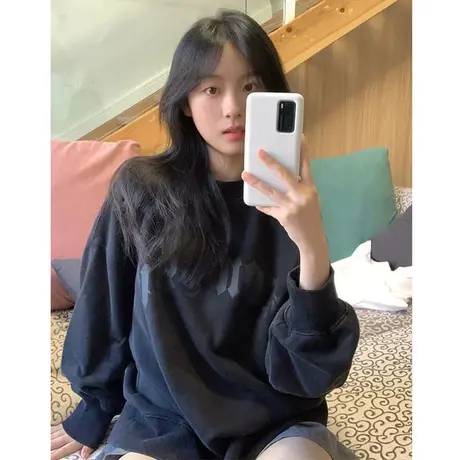 oversize卫衣女2022春秋薄款chic港风ins上衣美式复古hiphop外套图片