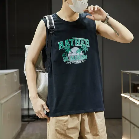 唐狮男背心夏季港风坎肩无袖T恤图案印花学生宽松圆领上衣潮商品大图