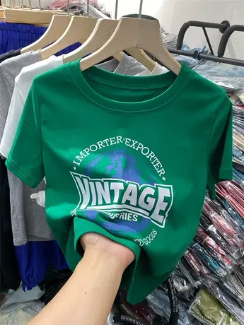 欧货短袖t恤女2021夏季新款韩版ins潮字母宽松休闲百搭半袖上衣服商品大图