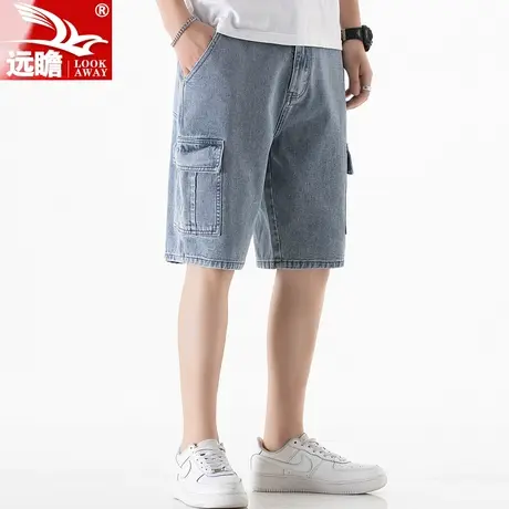 夏天男士牛仔短裤夏季薄款宽松直筒五分马裤潮牌工装裤子休闲中裤商品大图