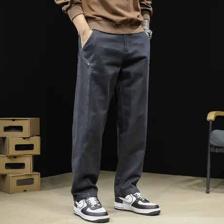 直筒休闲裤男纯棉宽松大码潮牌秋季2023新款阔腿拼接工装裤子男裤商品大图