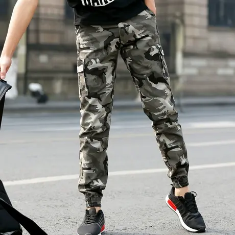 迷彩裤超酷全棉户外战术多口袋九分裤嘻哈小脚哈伦裤潮流工装裤男图片