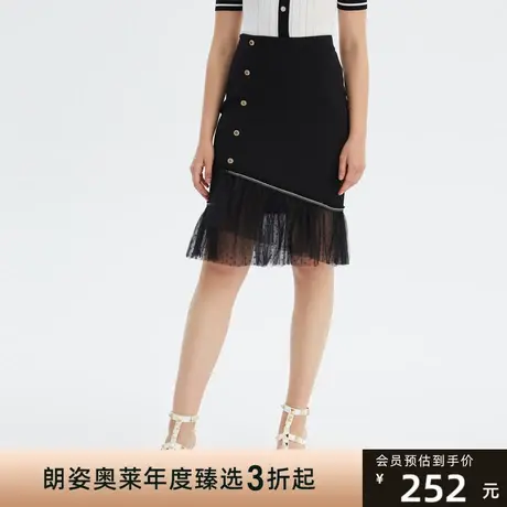 朗姿旗下奥莱夏季女半身裙黑色显瘦包臀裙图片