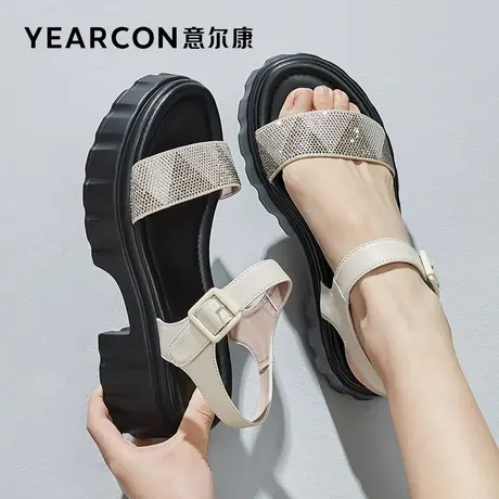 意尔康女鞋2024年夏季新款厚底粗跟网红凉鞋女时装高跟配裙子超火商品大图