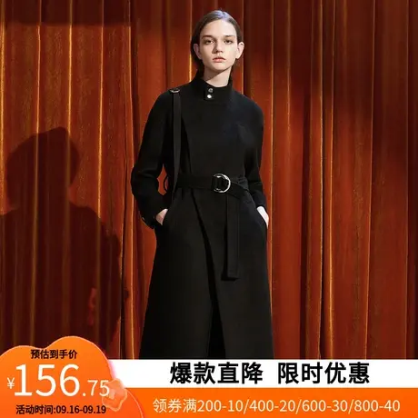 【艾格】2023秋冬季新品时尚复古柔美细腻中长款修身毛呢外套女图片