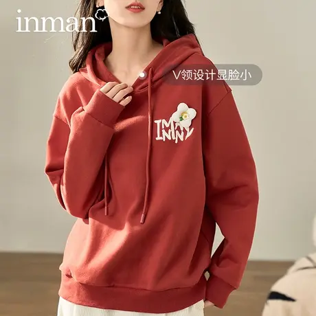 茵曼旗舰店加绒加厚连帽卫衣外套2023秋冬新款慵懒风软糯保暖上衣图片
