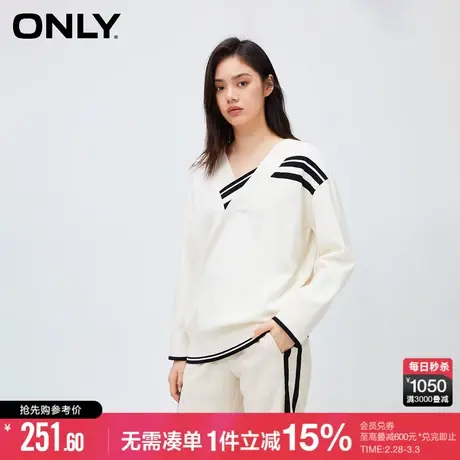 ONLY春秋休闲风V领宽松显瘦条纹长袖针织衫女|123413059图片