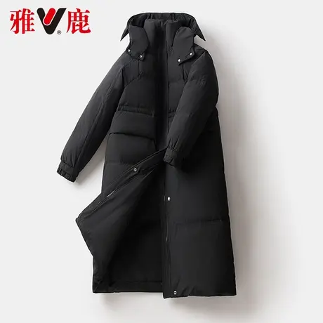 雅鹿黑色连帽羽绒服女中长款2022冬季新款时尚保暖休闲宽松外套潮商品大图
