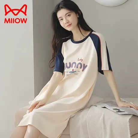 MiiOW/猫人睡衣网红风纯棉夏季短袖睡裙女款可外穿家居服夏季新款图片