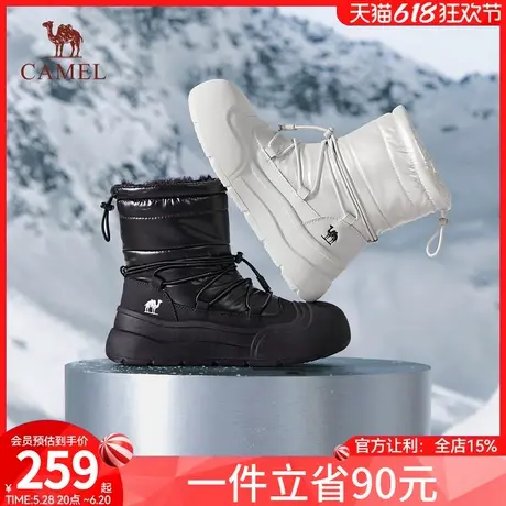 骆驼女鞋2024冬季新款户外雪地靴女款厚底加绒保暖棉鞋中筒短靴子商品大图