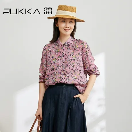 蒲PUKKA 苎麻印花衬衫女2023春季新款宽松娃娃领原创设计感上衣图片
