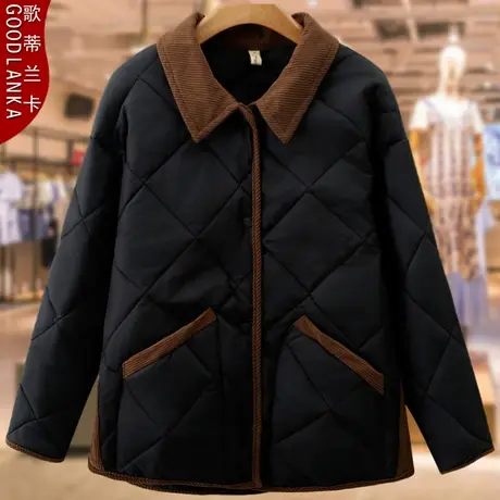 中年胖妈妈秋冬羽绒棉服女200斤大码女装宽松洋气翻领小棉衣外套商品大图