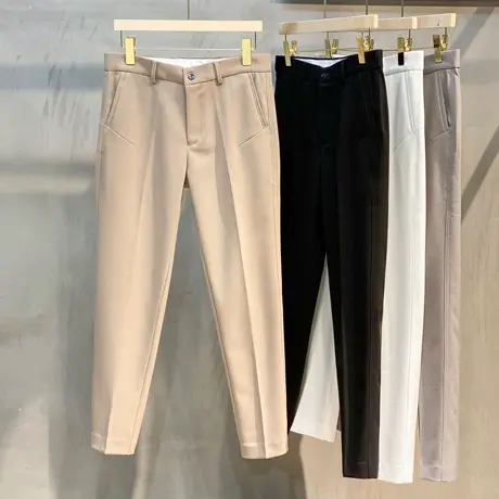 九分休闲裤男修身小脚直筒男士长裤子春秋季2023年新款商务小西裤商品大图