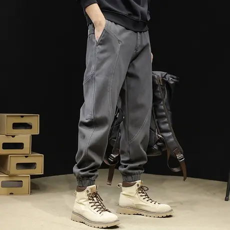 美式工装裤男秋款潮牌休闲束脚男裤大码拼接裤子秋季2023新款商品大图