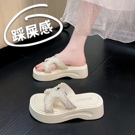 厚底凉拖鞋女夏外穿2025新款配裙子沙滩凉鞋34码不累脚孕妇一字拖商品大图