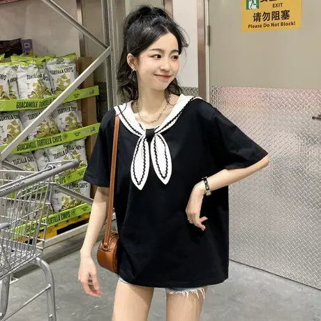唐狮海军领短袖T恤女宽松春夏季新款日系学院风甜美上衣别致f商品大图