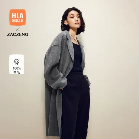 【纯羊毛】HLA/海澜之家曾超联名大衣秋冬新款宽松双面呢外套女装商品大图