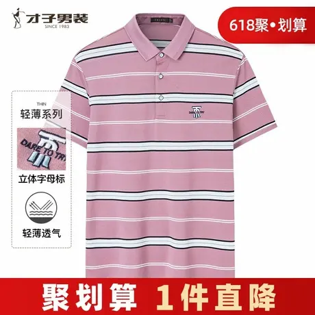 【商场同款】才子纯棉条纹短袖POLO衫男2024夏新款休闲丝光棉T恤图片