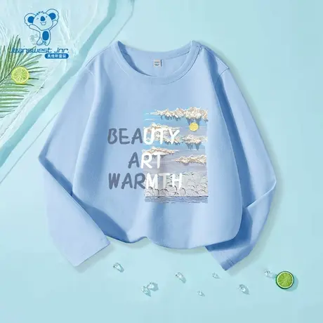 JU真维斯男女同款2025秋季新款风景油画印花文艺时尚儿童长袖T恤商品大图