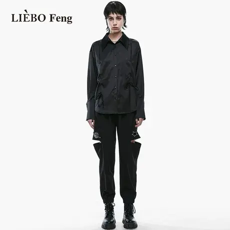 裂帛LIEBOFeng商场同款2023年春夏新款小众设计师解构风黑色衬衫图片