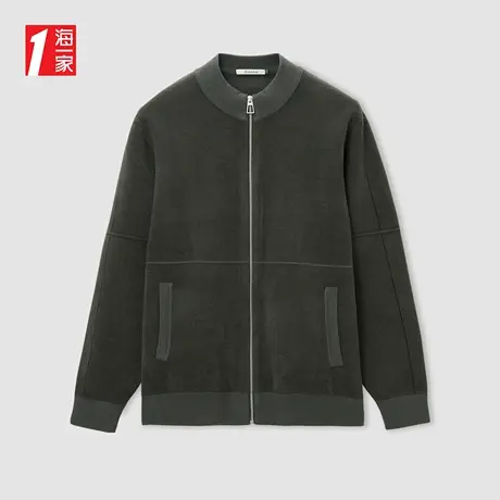 海一家休闲舒适毛衣开衫2023秋季新款时尚拼接基础男士针织外套商品大图
