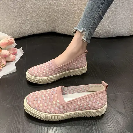 夏季透气网面妈妈鞋平底防滑老北京布鞋女软底一脚蹬懒人鞋孕妇鞋商品大图