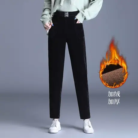 雪尼尔加绒哈伦裤子女秋冬季2023新款显瘦直筒小脚裤条绒休闲长裤商品大图