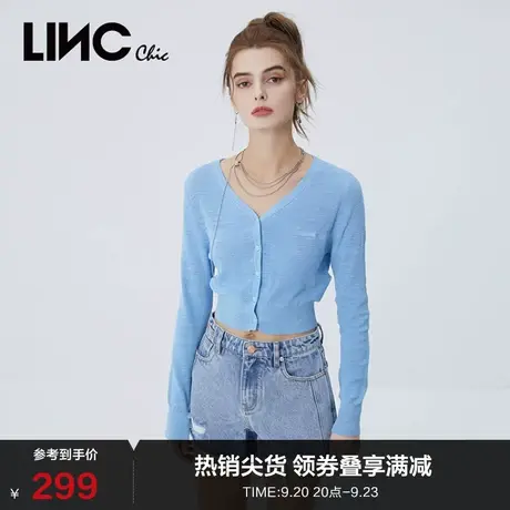 LINCCHIC金羽杰针织衫多巴胺短款V领防晒针织开衫女上衣S222SW579商品大图