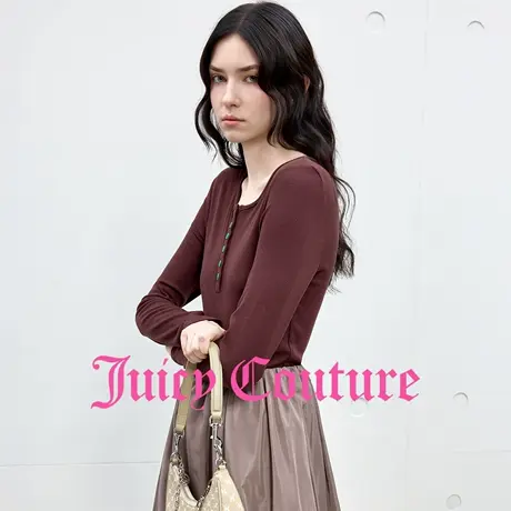 Juicy Couture橘滋针织衫女2025年秋季新款亨利领修身打底T恤上衣图片