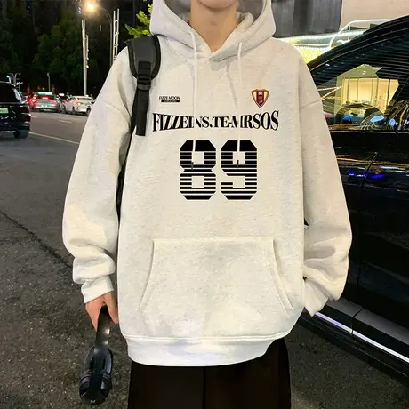 连帽卫衣男春秋季2025新款高街帽衫重磅纯棉美式字母宽松上衣外套商品大图