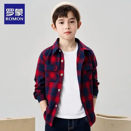 罗蒙童装男童衬衫2025新款儿童长袖格子上衣春秋薄款衬衣纯棉外套图片