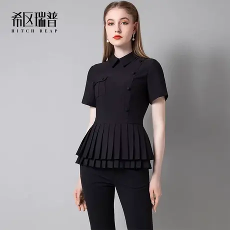 希区瑞普高端时尚套装女夏季款气质微喇直筒裤套装两件套法式复古商品大图