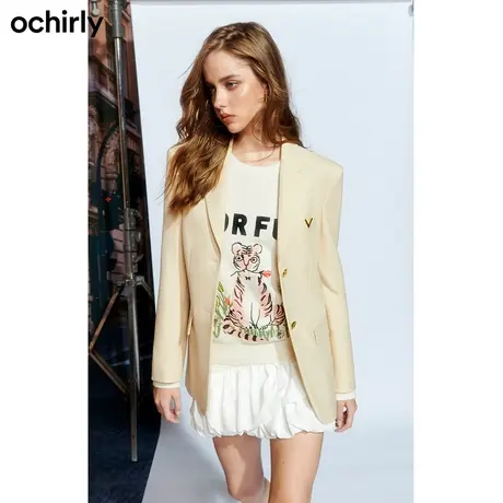【直播闪降】ochirly欧时力中长款西装外套通勤正装钉金属牌休闲商品大图