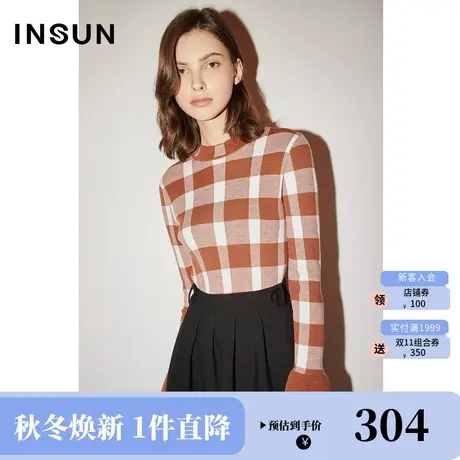 恩裳COVER冬季2022潮流经典棋盘格纹设计复古典雅羊毛针织衫商品大图