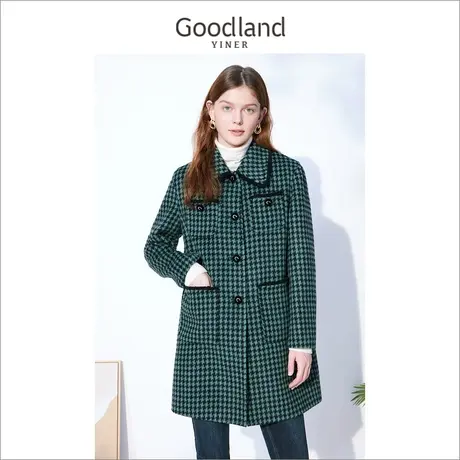 音儿美地女装2022冬季新款撞色含羊驼毛羊毛双面呢呢大衣商品大图