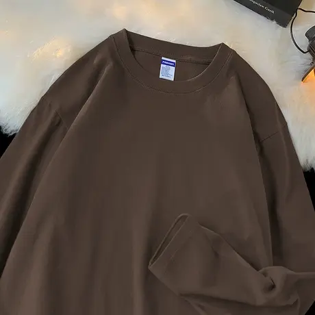 260g重磅纯棉长袖t恤男装秋冬内搭打底衫圆领上衣服美式全棉体恤商品大图