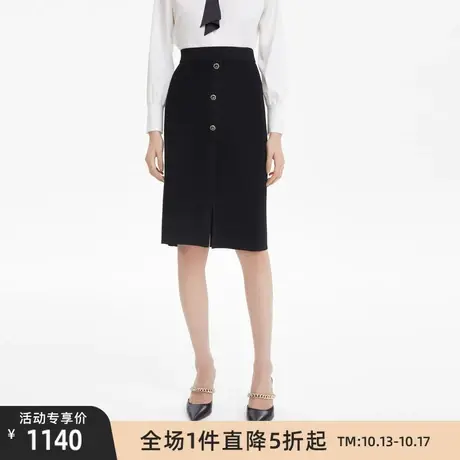 LANCY/朗姿秋季新款女士包臀裙黑色半身裙通勤显瘦修身高腰女商品大图