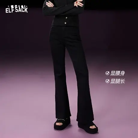 妖精的口袋修身喇叭裤女2023冬季新款高腰显瘦小个子复古牛仔裤商品大图