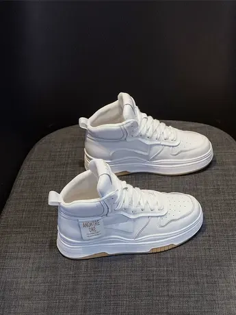 真皮小白鞋女2023新款牛皮板鞋ins平底百搭冬季高帮加绒保暖女鞋图片