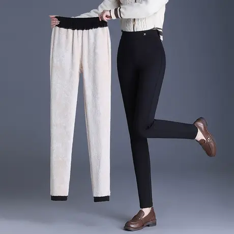 黑色加绒小脚裤女冬季2023新款百搭修身弹力打底裤紧身长裤休闲裤图片