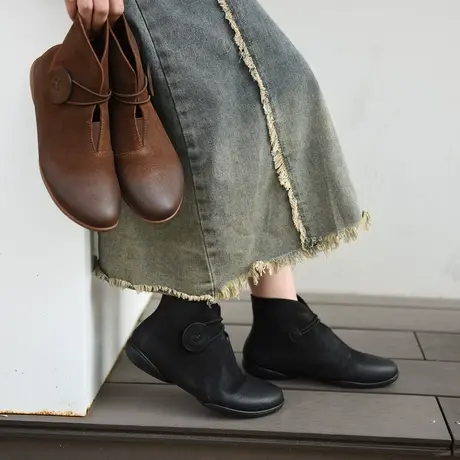 Artmu阿木原创复古真皮短靴女春秋单靴平底靴子小众2023冬季新款商品大图