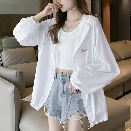 唐狮轻薄外套女防晒衣夏季宽松连帽休闲上衣外套小香风透气百搭潮商品大图