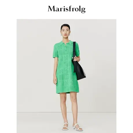 #多巴胺穿搭# 玛丝菲尔2023年夏季款落肩镂空蝴蝶提花衬衫连衣裙图片